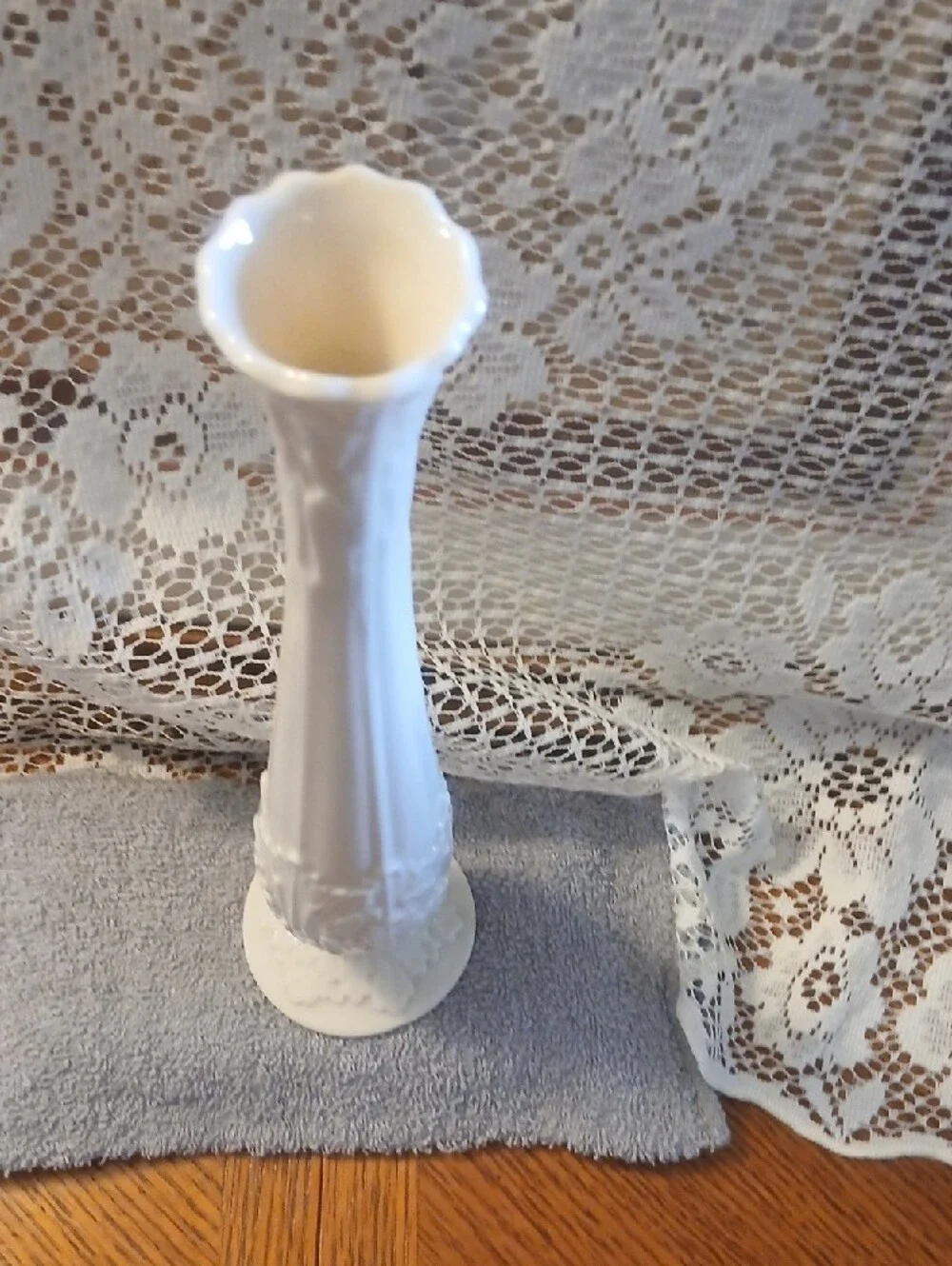 Lenox White Tall Bud Vase with Sculpted Detail